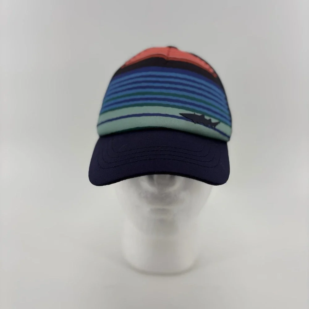 SHARK Youth Trucker Ballcap Multicolored Stripes/Blue Brim Adjustable Mesh Back